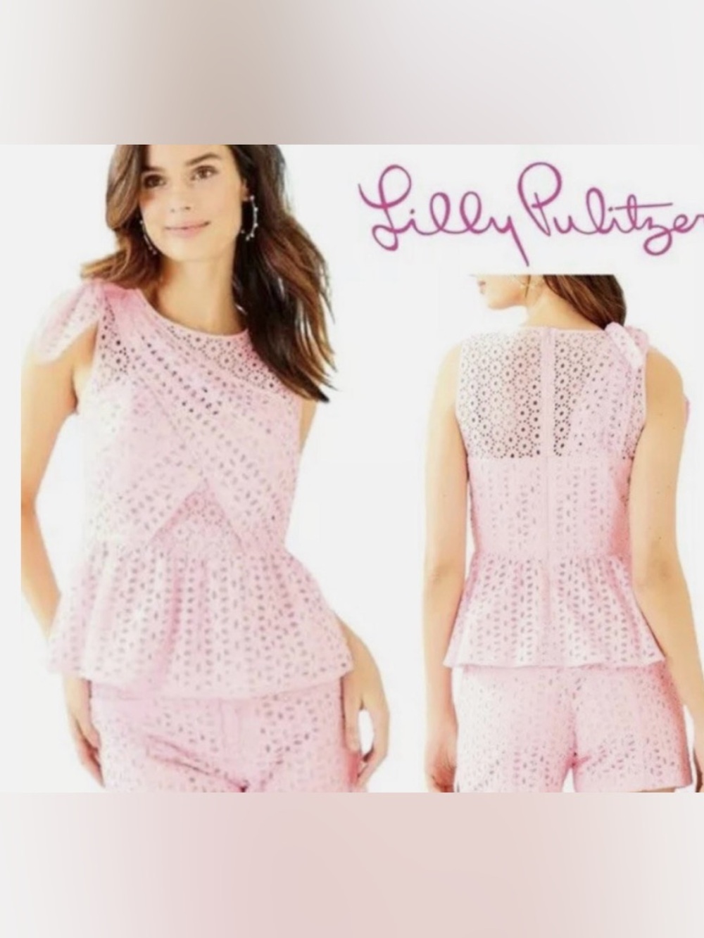 Lilly Pulitzer Light Pink Eyelet Peplum Sleeveless DiaraTop